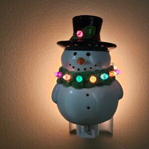 Ceramic Snowman With Light Up Holiday Wreath Hand Painted Night Light